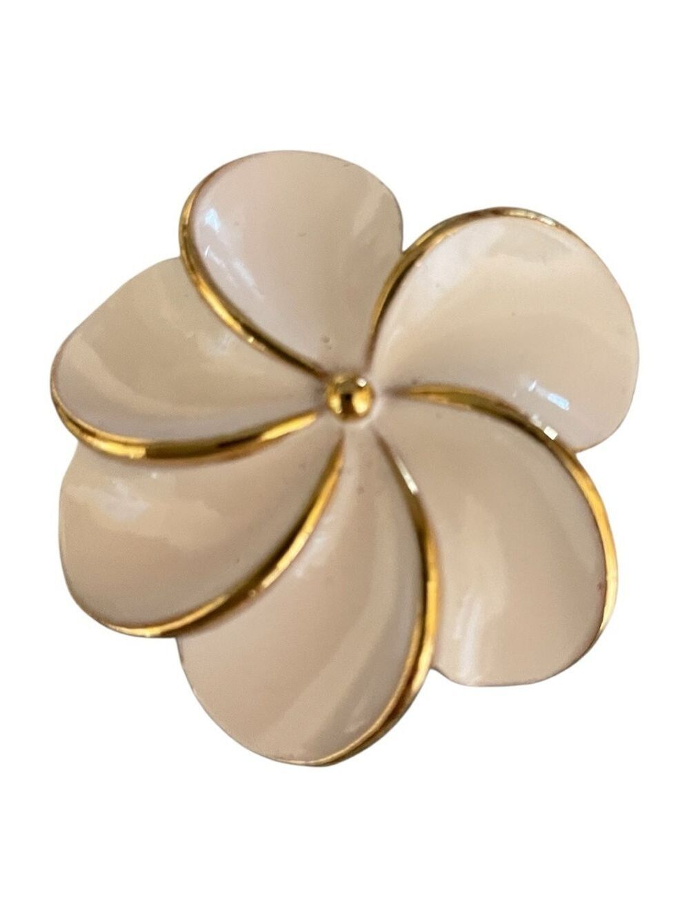 Trifari Unmarked Vintage White Swirly Floral Design Gold-Tone Trim Brooch